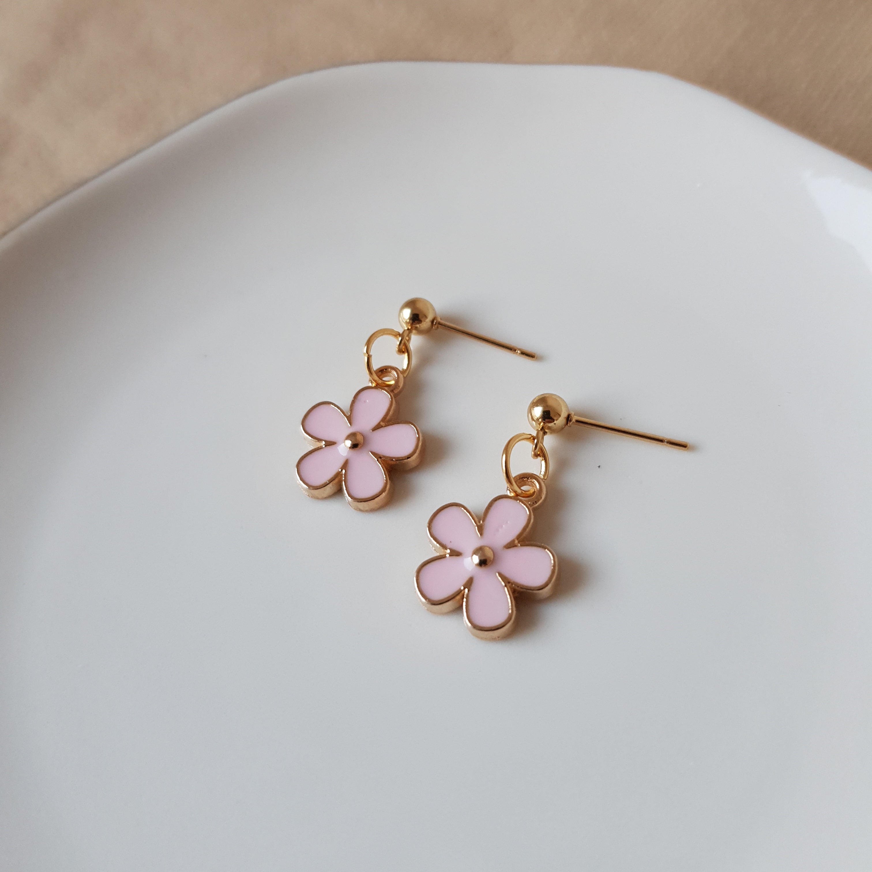 Pink flower dangle earrings