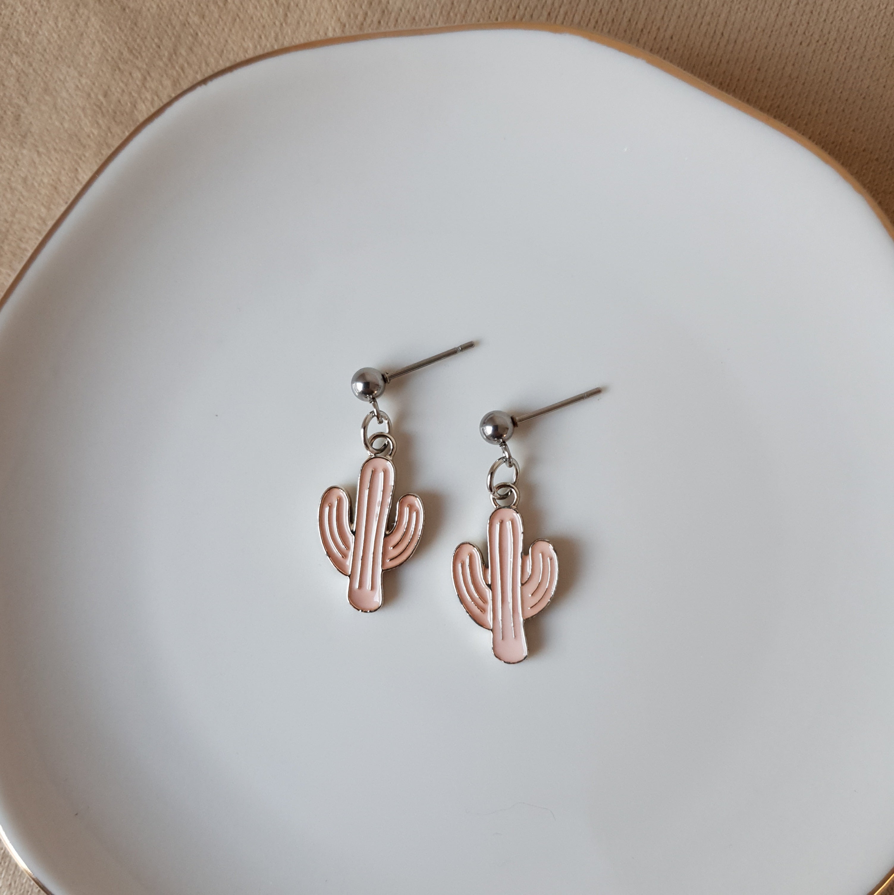 Peachy cactus dangle earrings