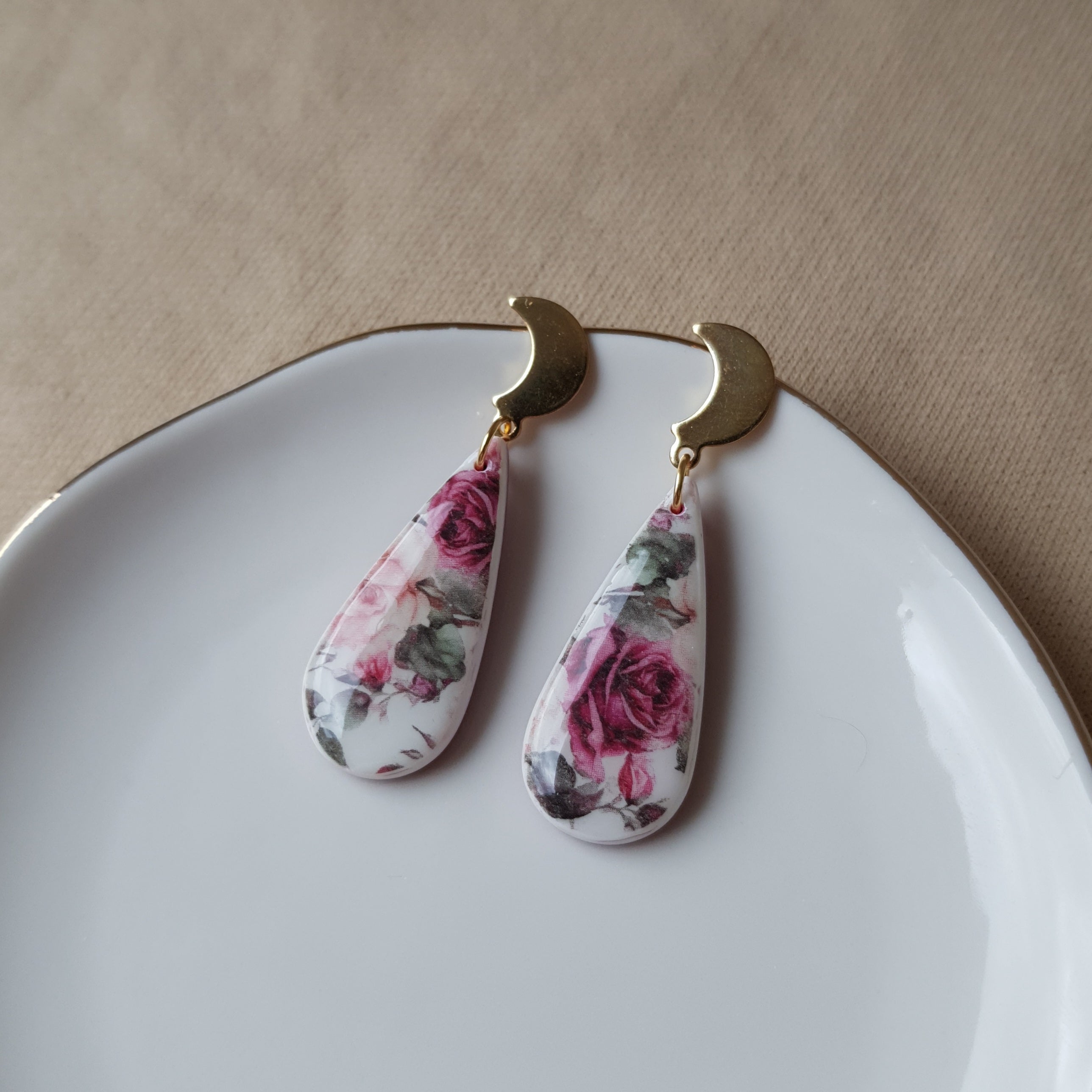 Moon floral dangle earrings