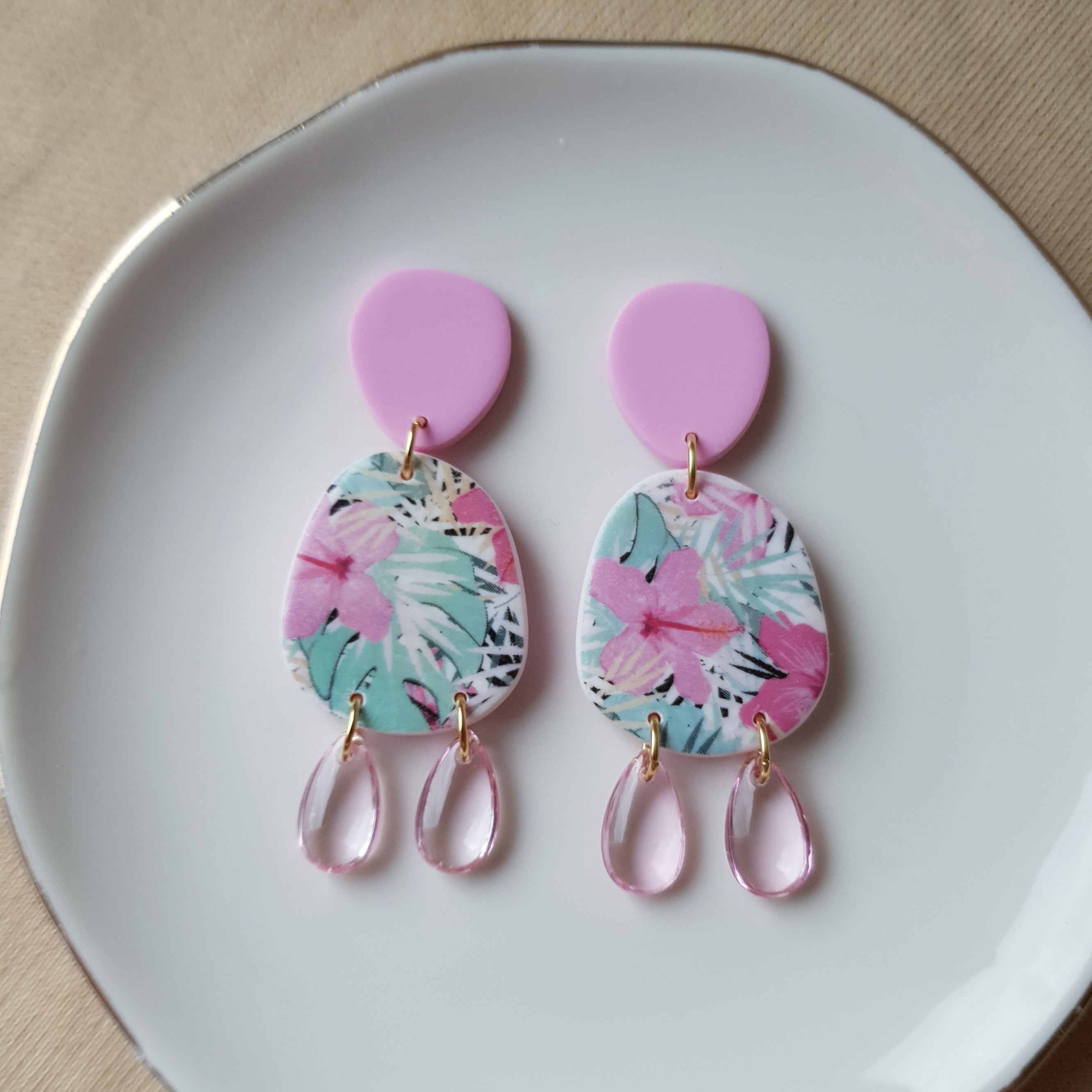 Pink floral dangle earrings