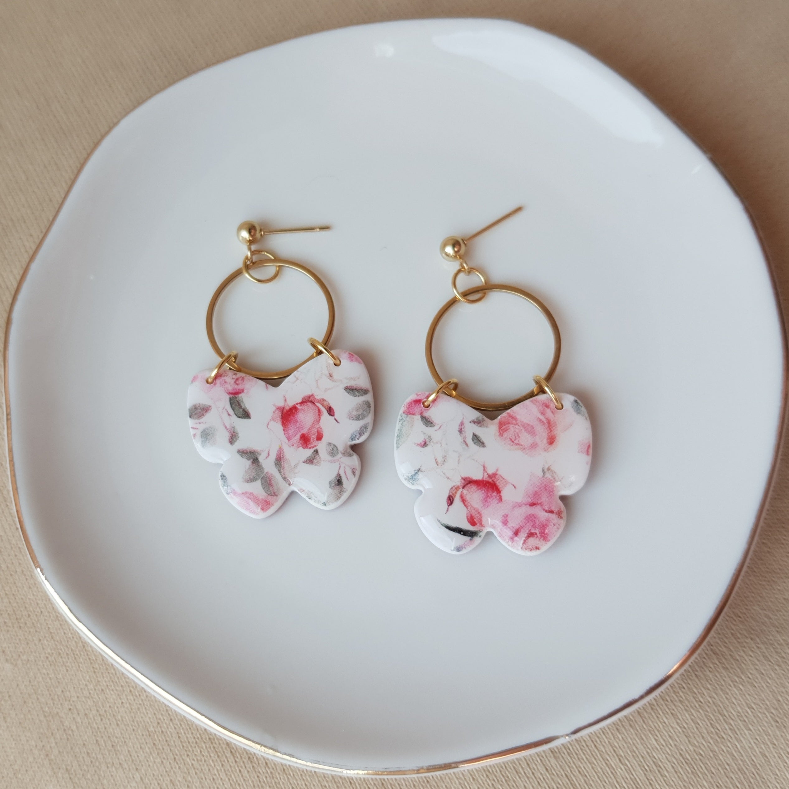 Rose butterfly dangle earrings