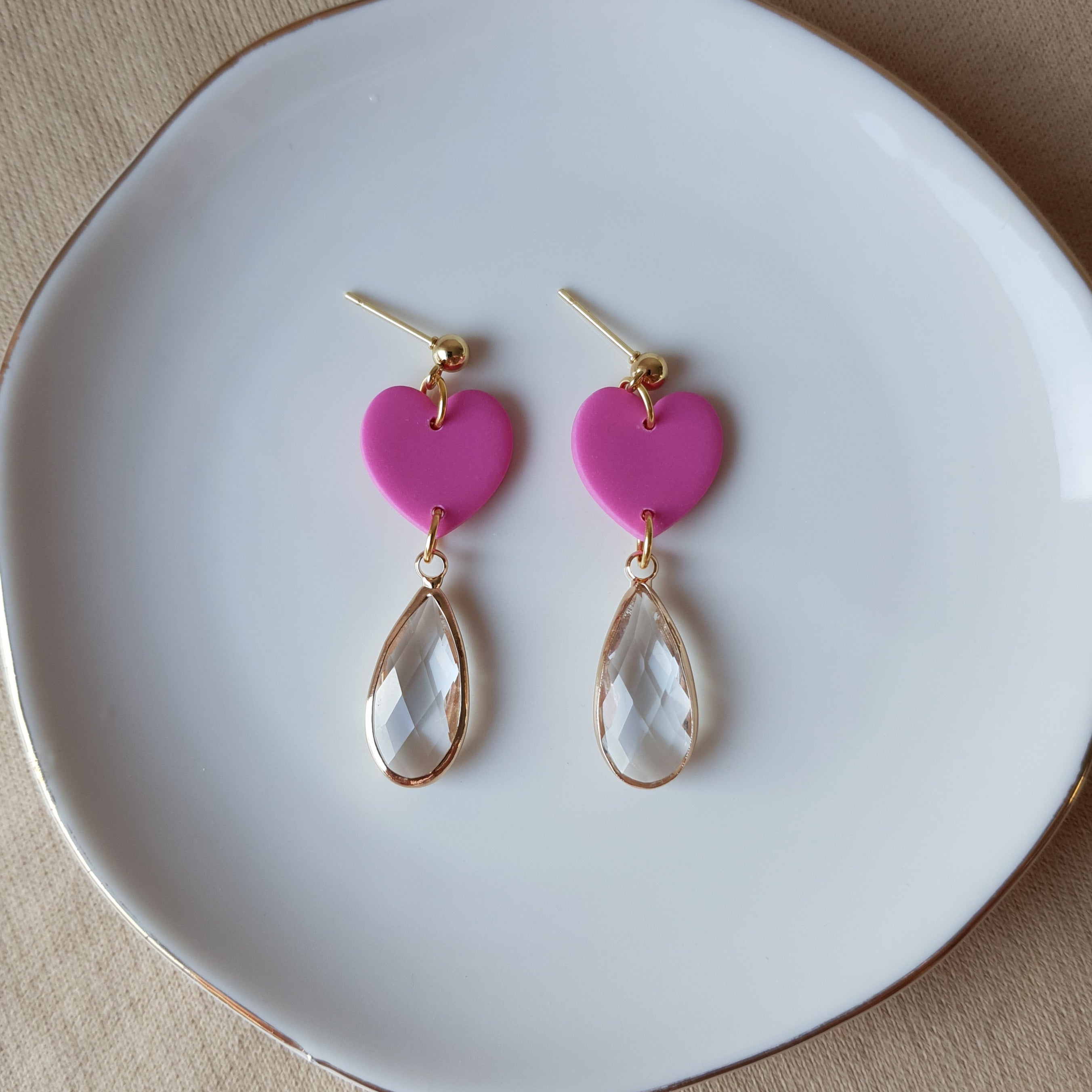 Pink heart drop earrings