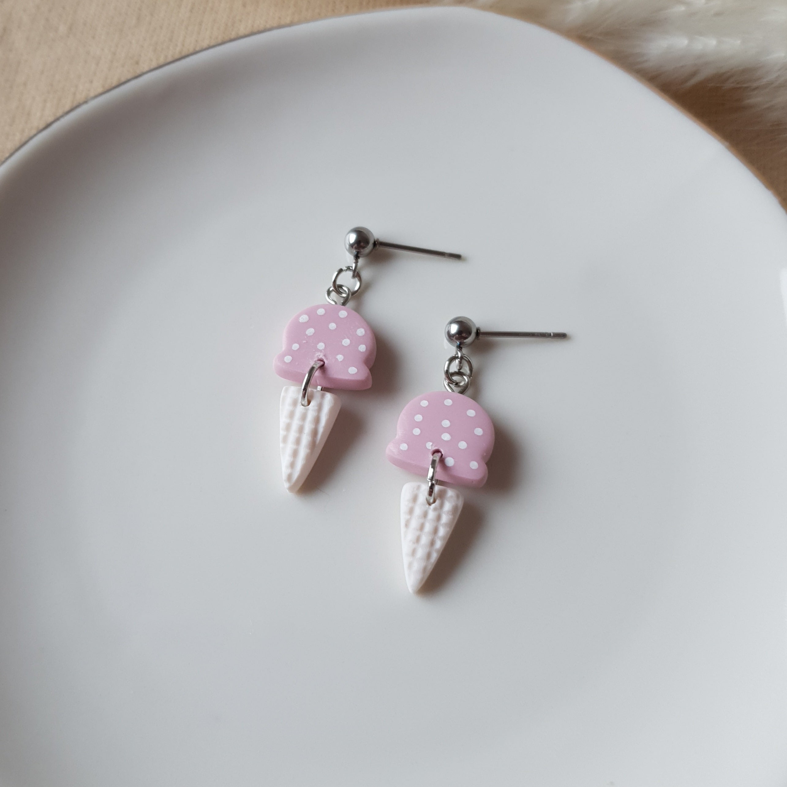 Spotted pink ice cream earrings