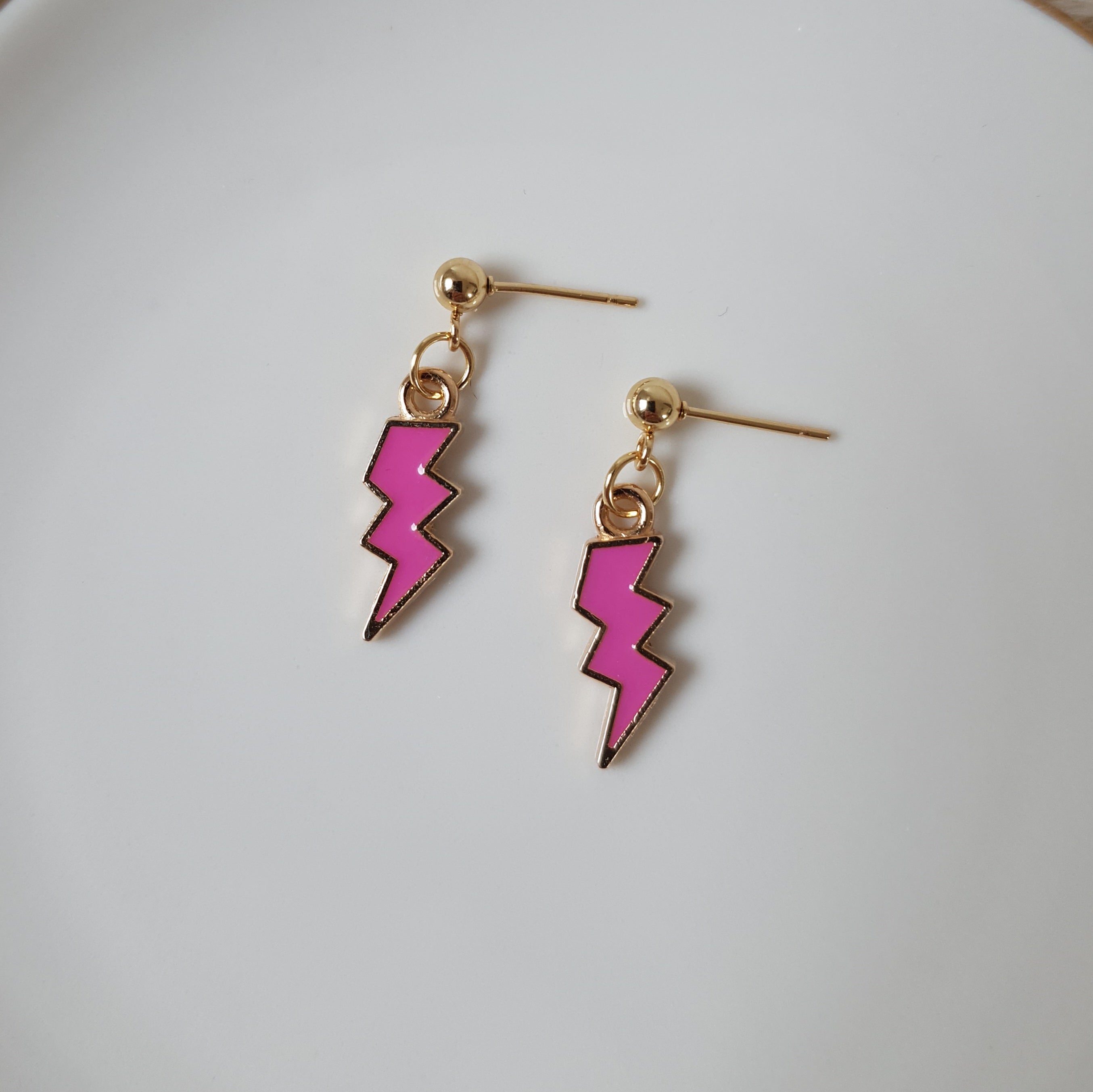 Pink lightning bolt earrings
