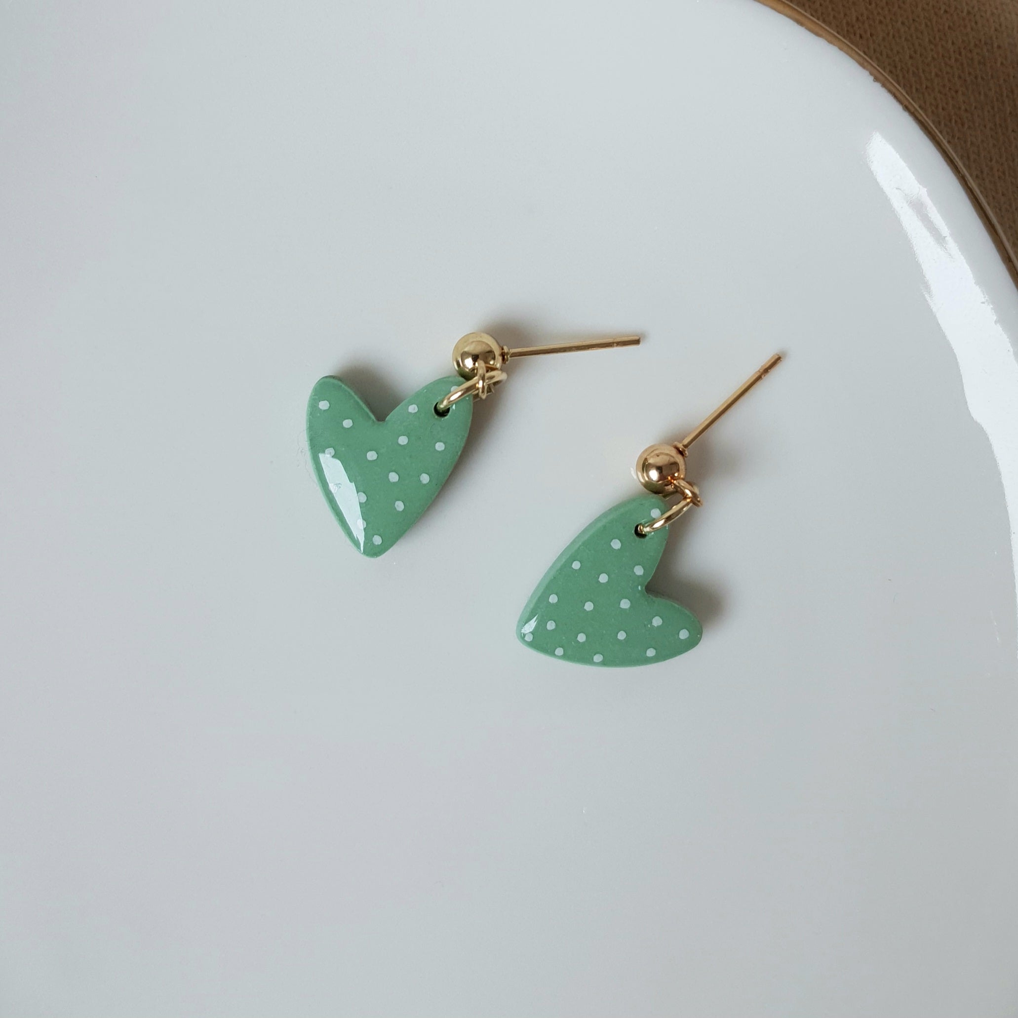 Green spotted dangly hearts