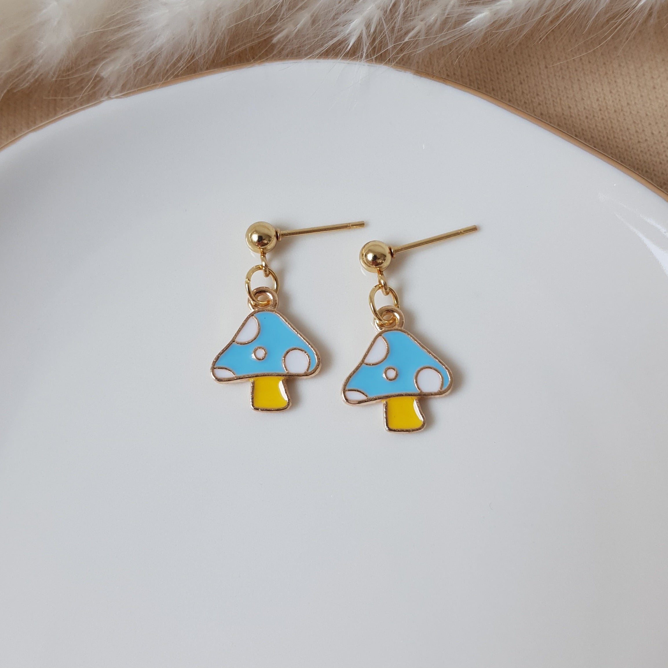 Blue mushroom earrings