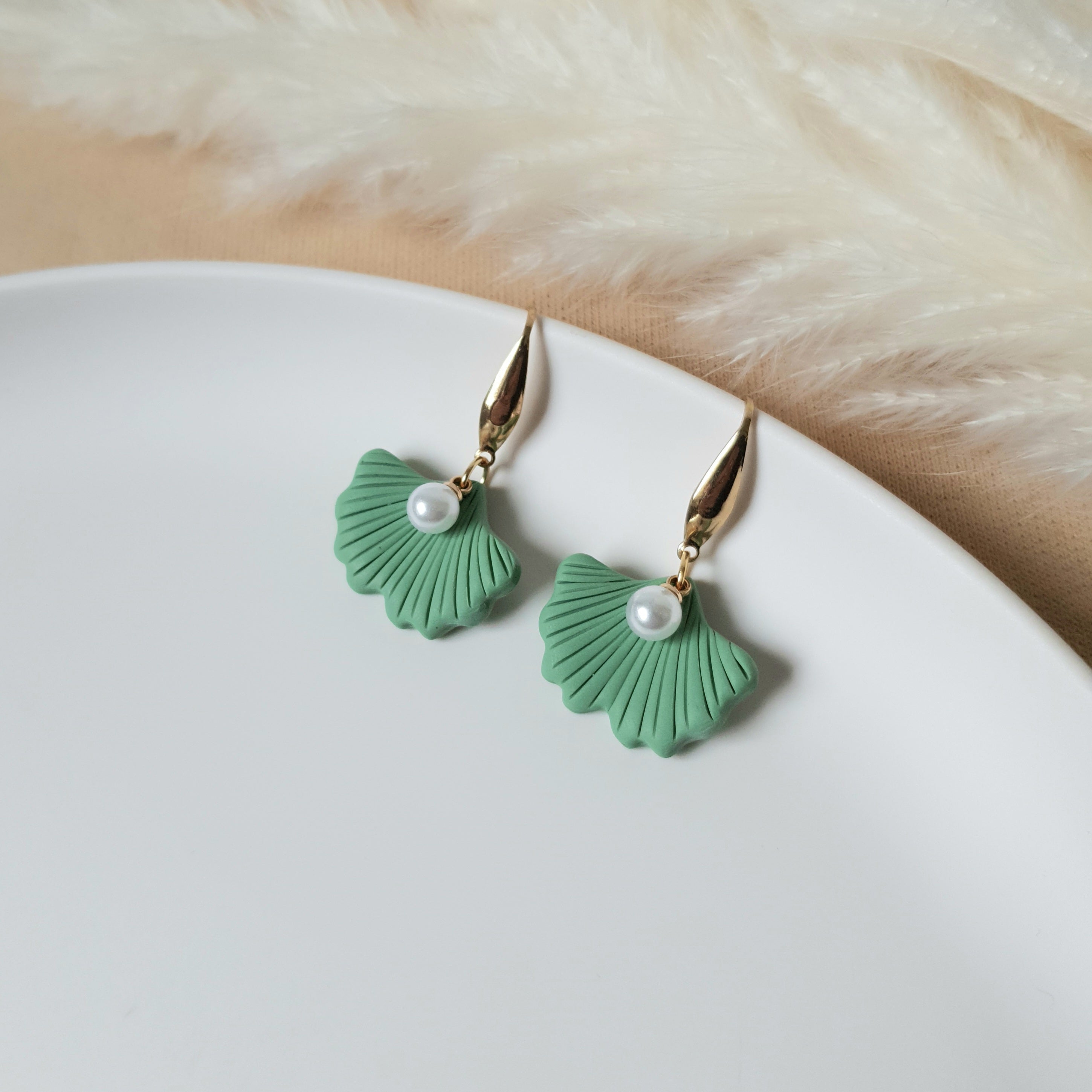 Green ginko earrings