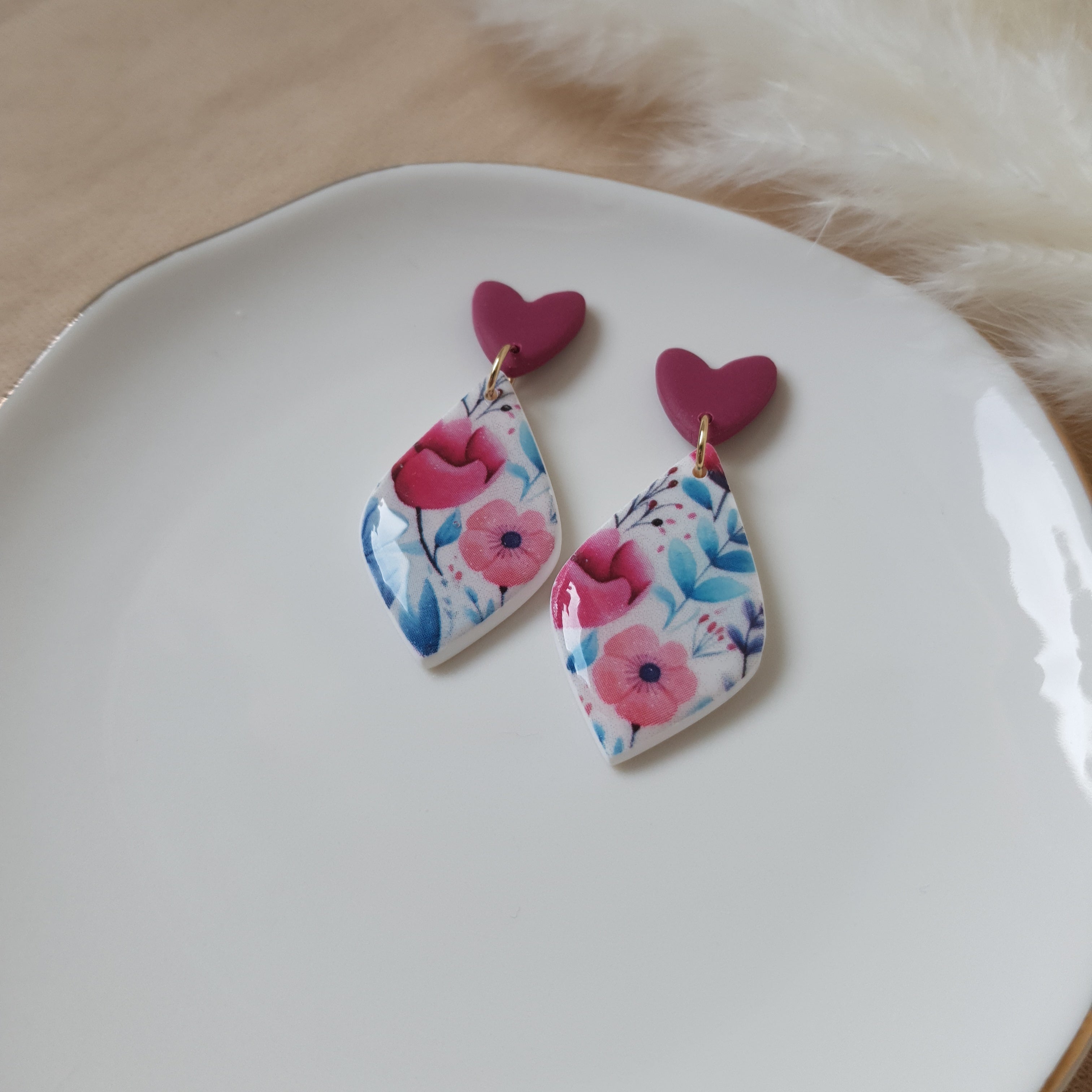 Purple floral dangle earrings