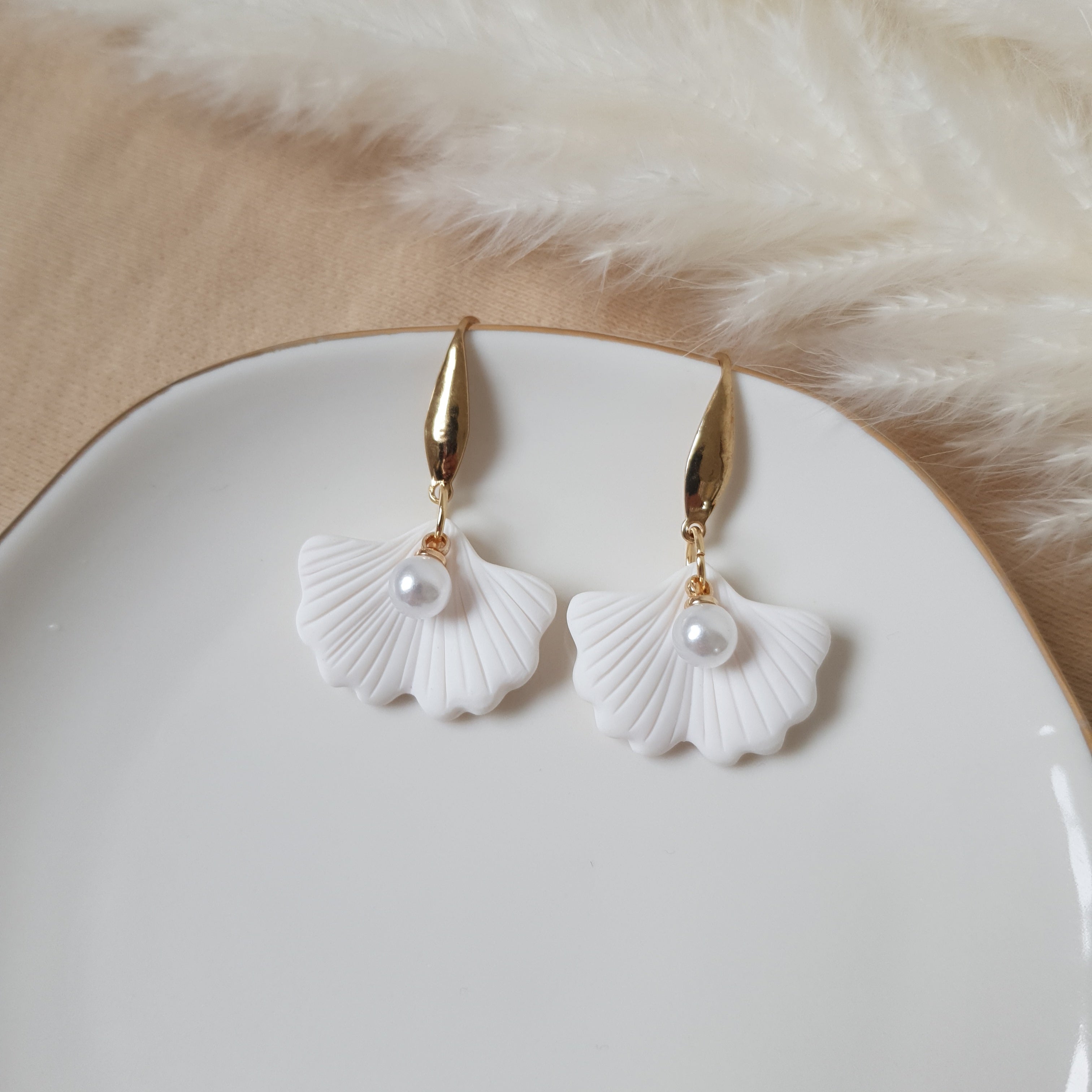 White ginko earrings