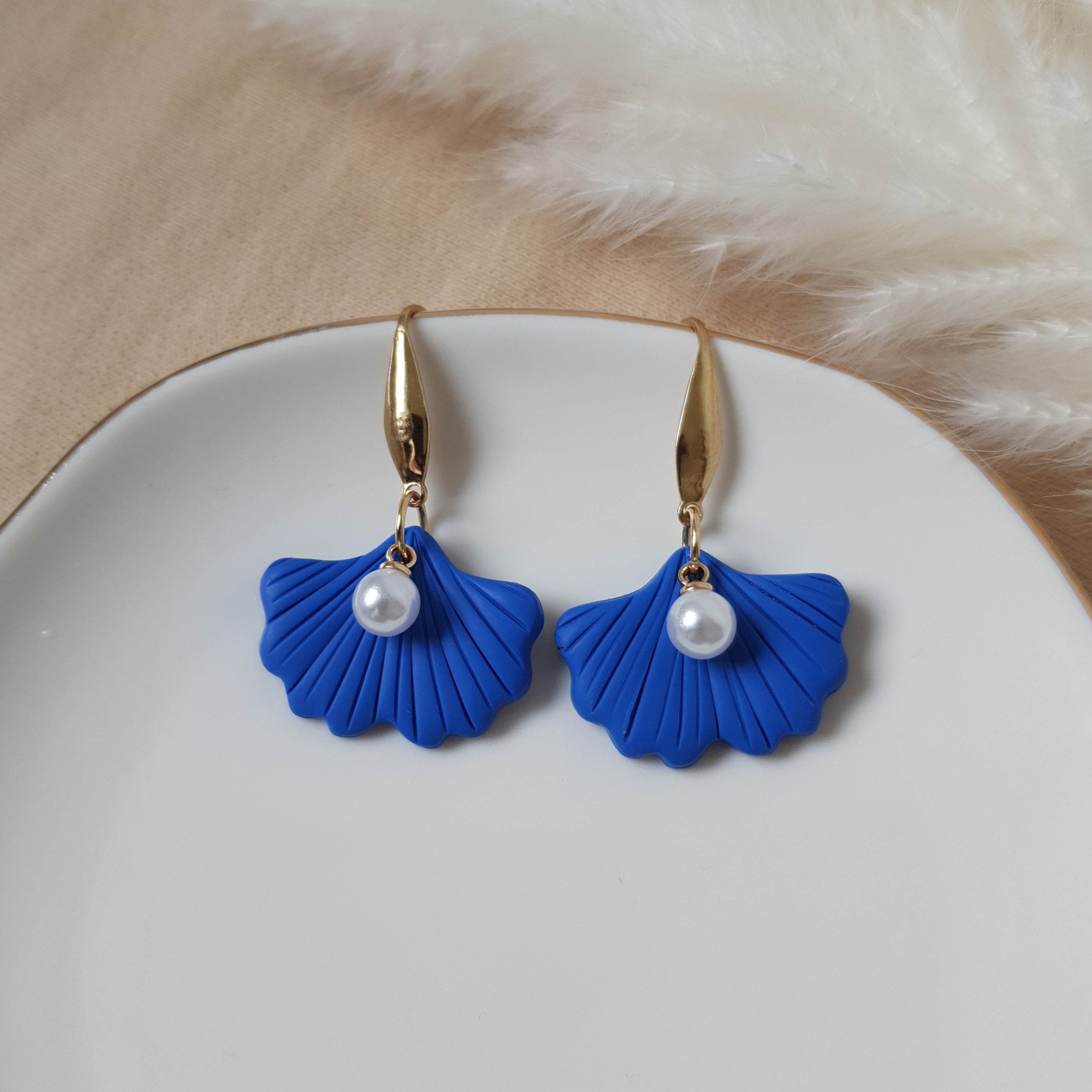 Cobalt blue ginko earrings