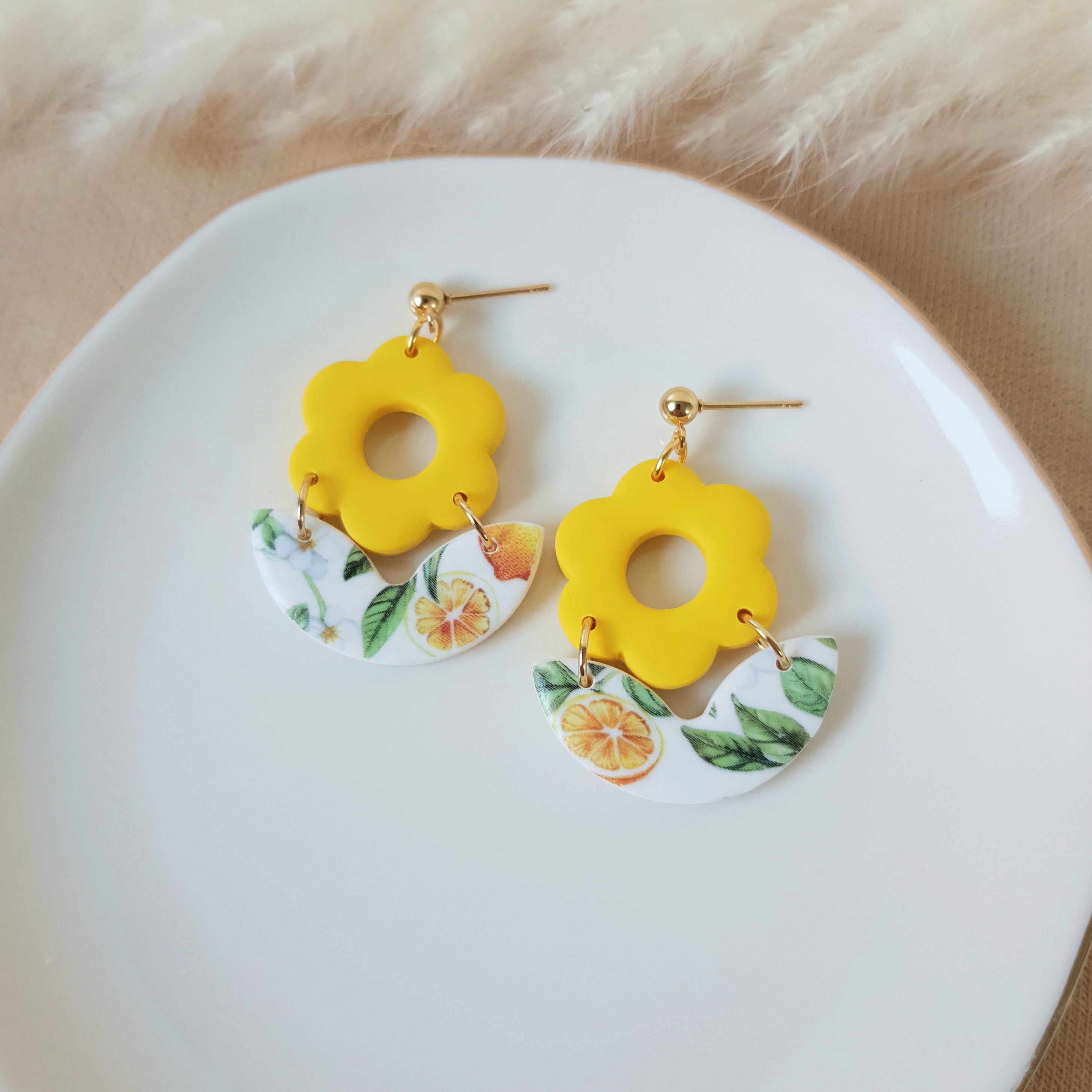 Yellow lemon flower earrings