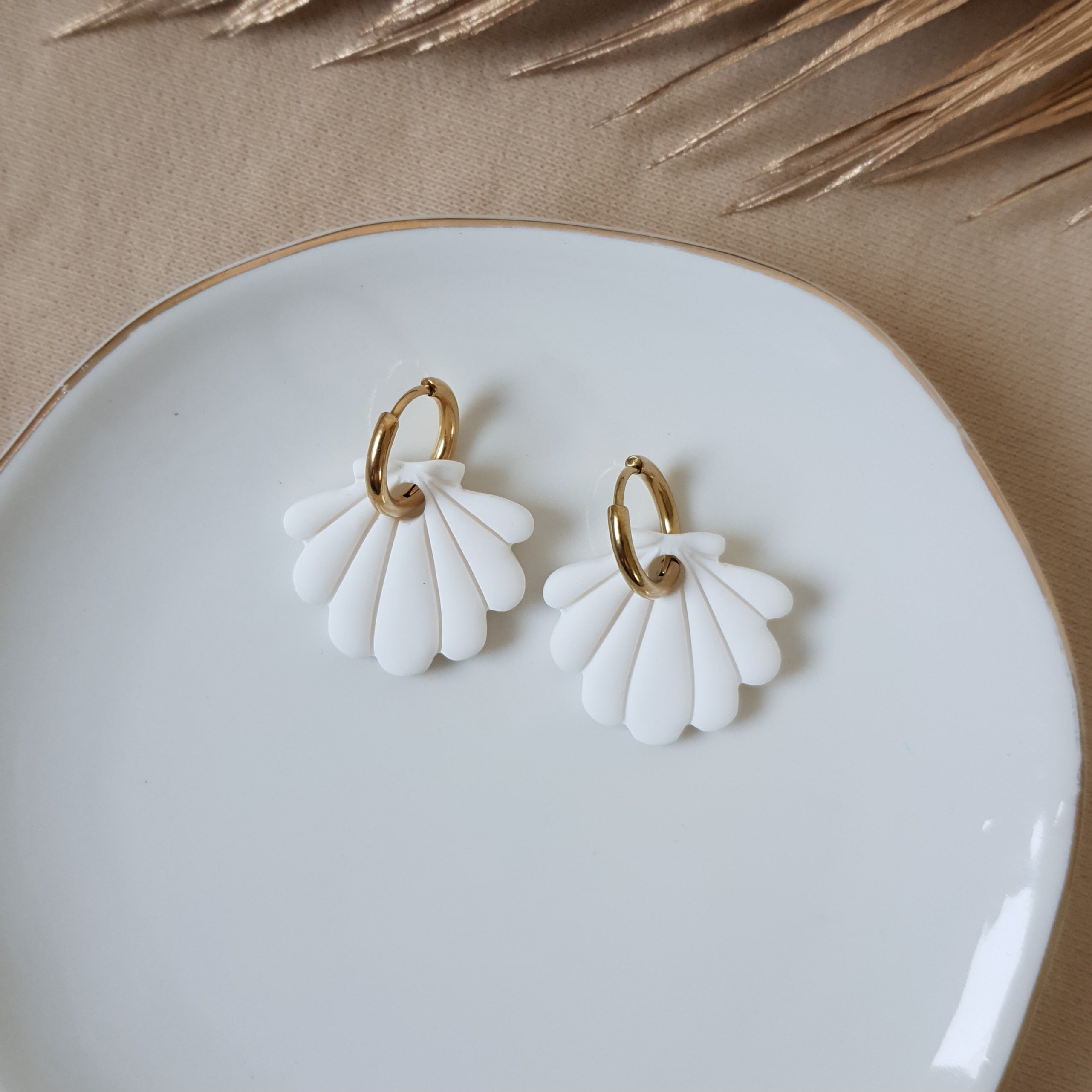 White sea shell hoop earrings