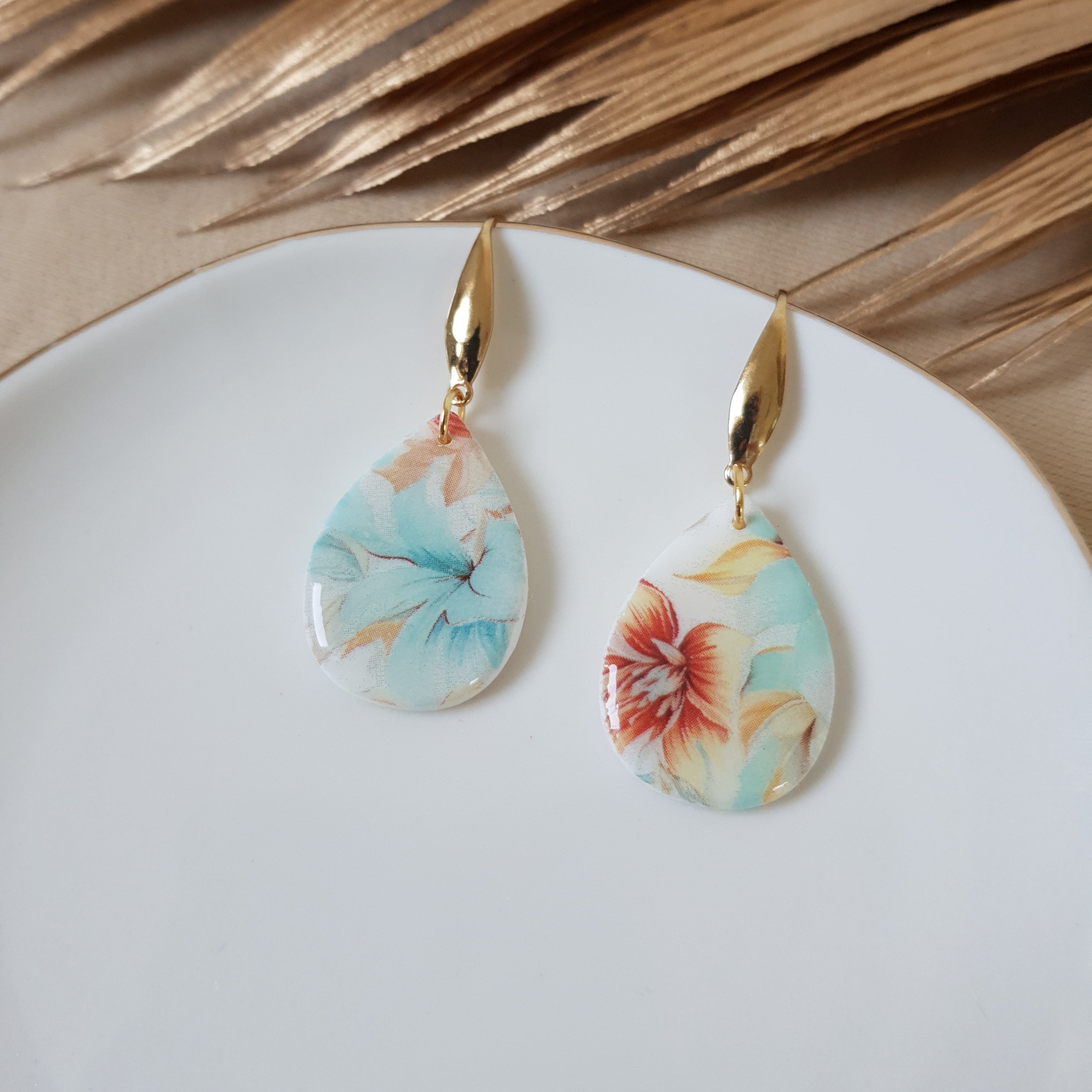 Minty and floral drop earrings