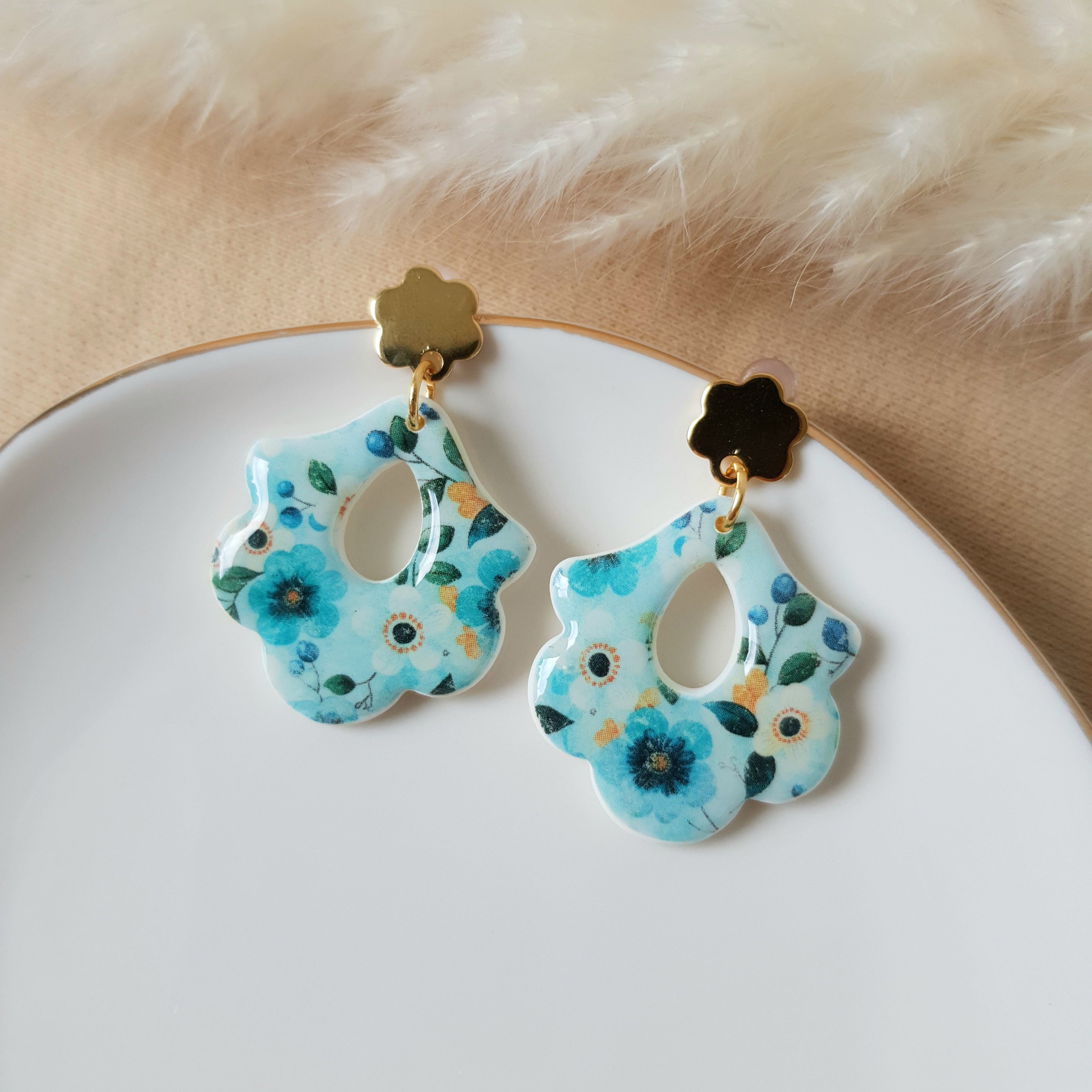 Blue floral dangle earrings