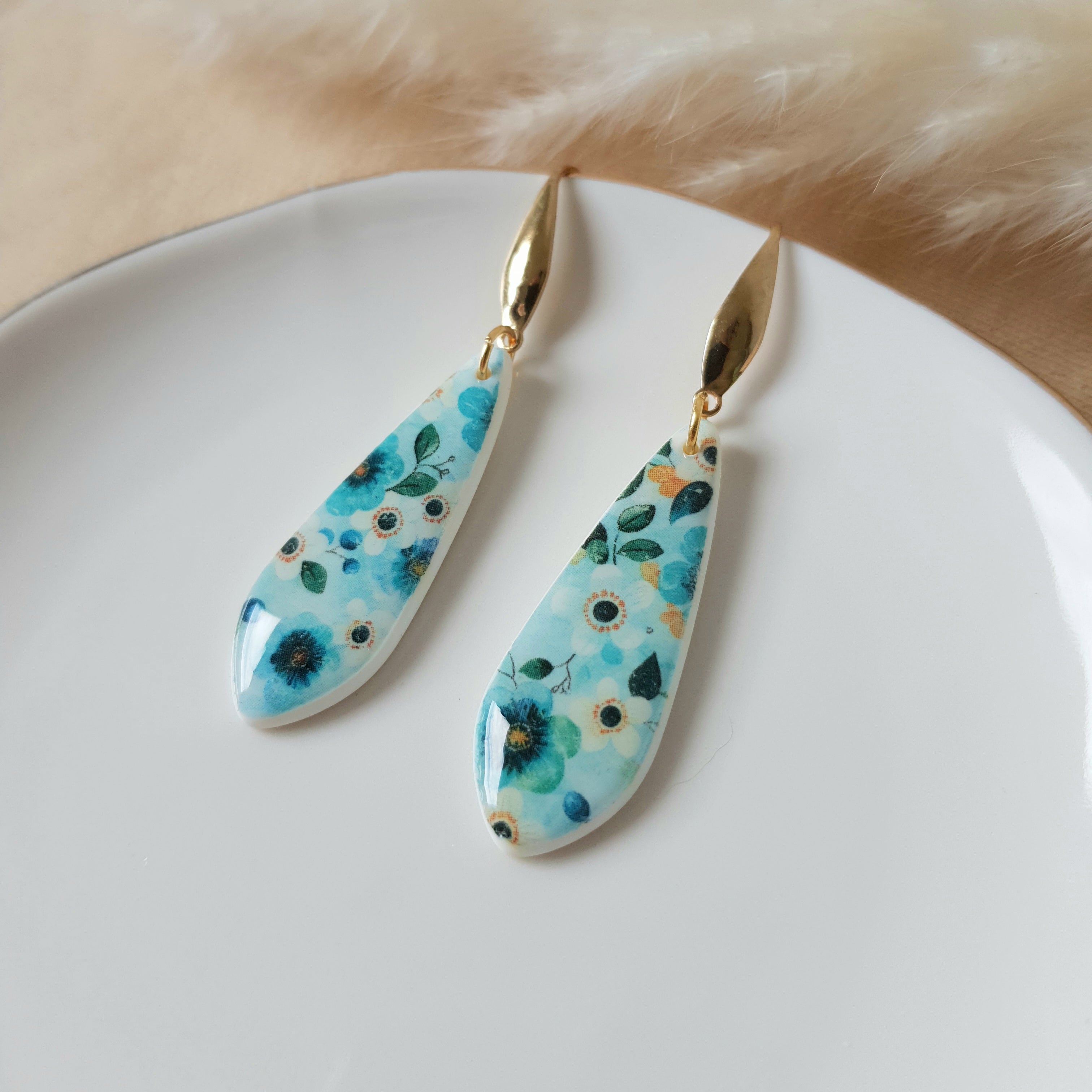 Blue floral drop earrings