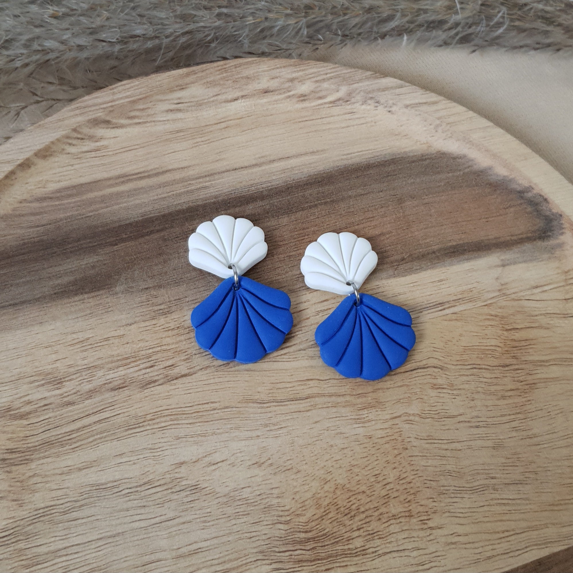 Blue and white shell earrings