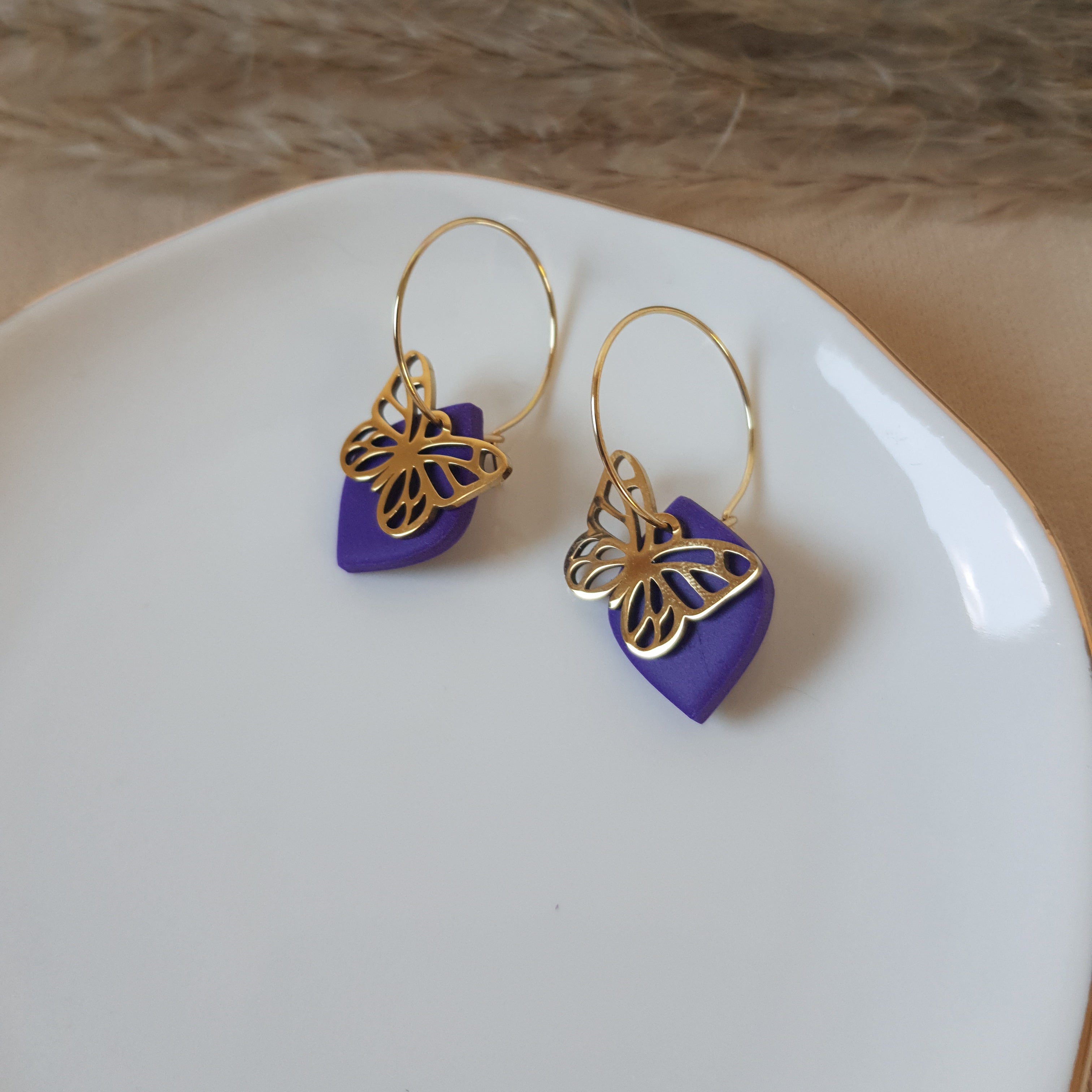 Purple butterfly hoops