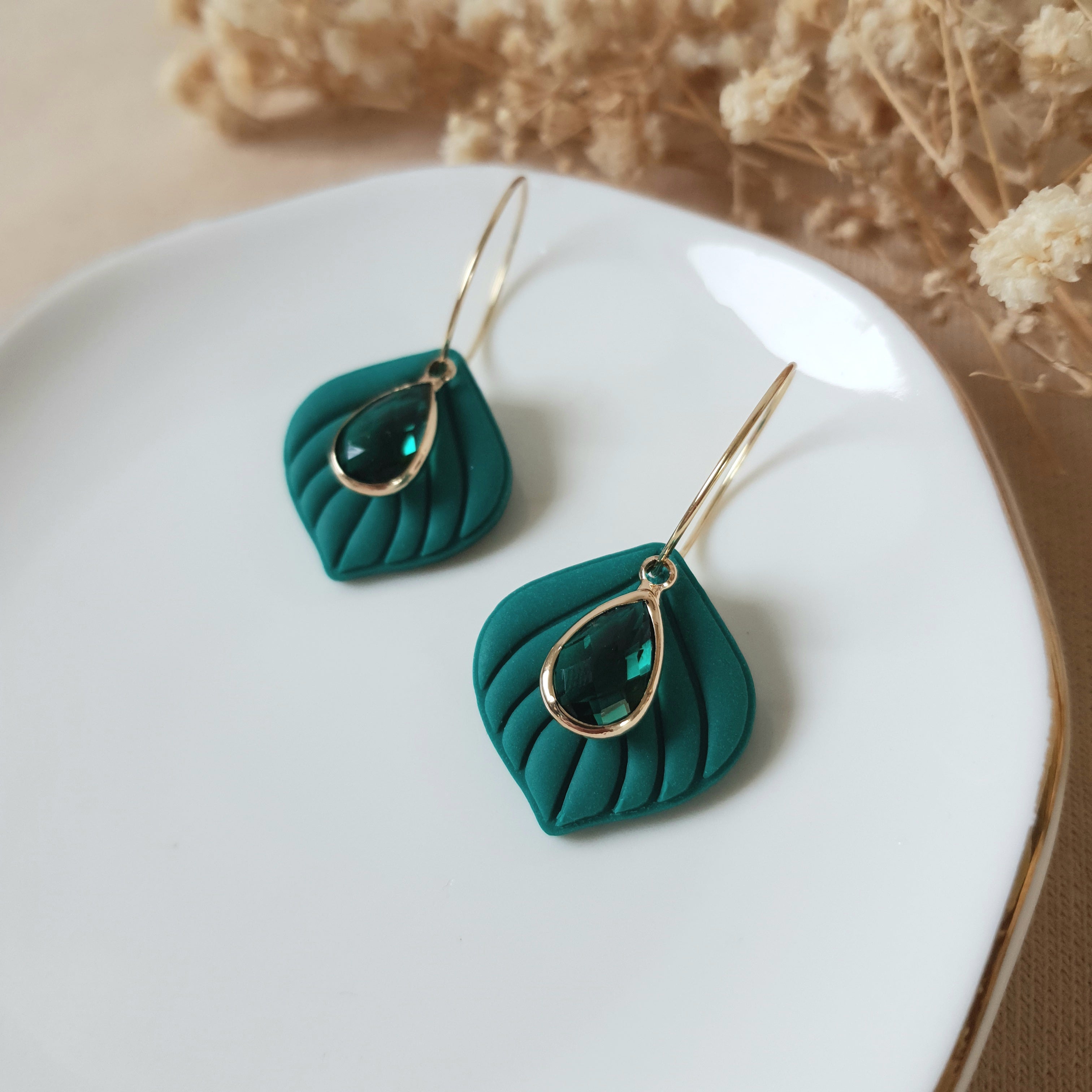 Emerald leaf hoops