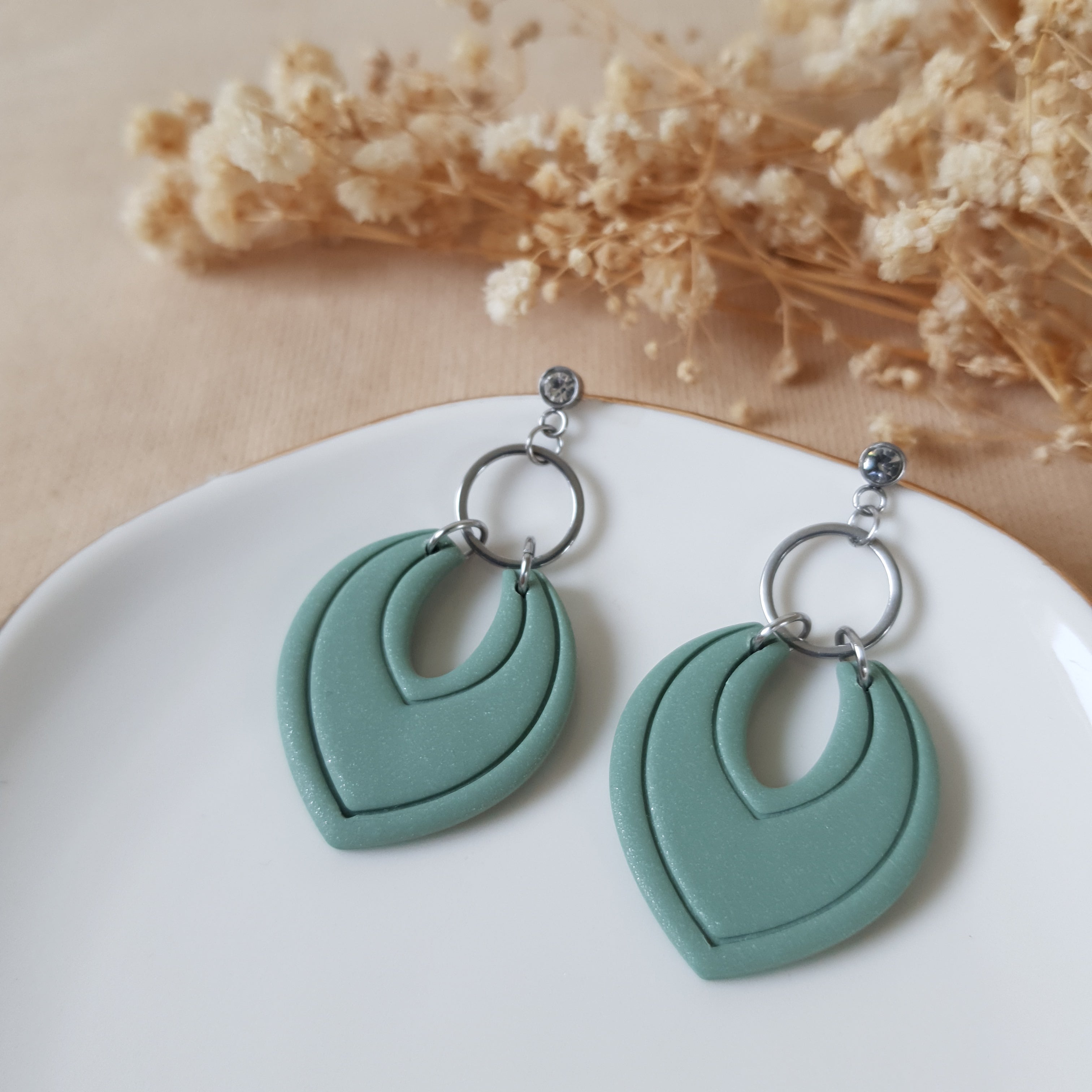 Sage and silver dangle earrings
