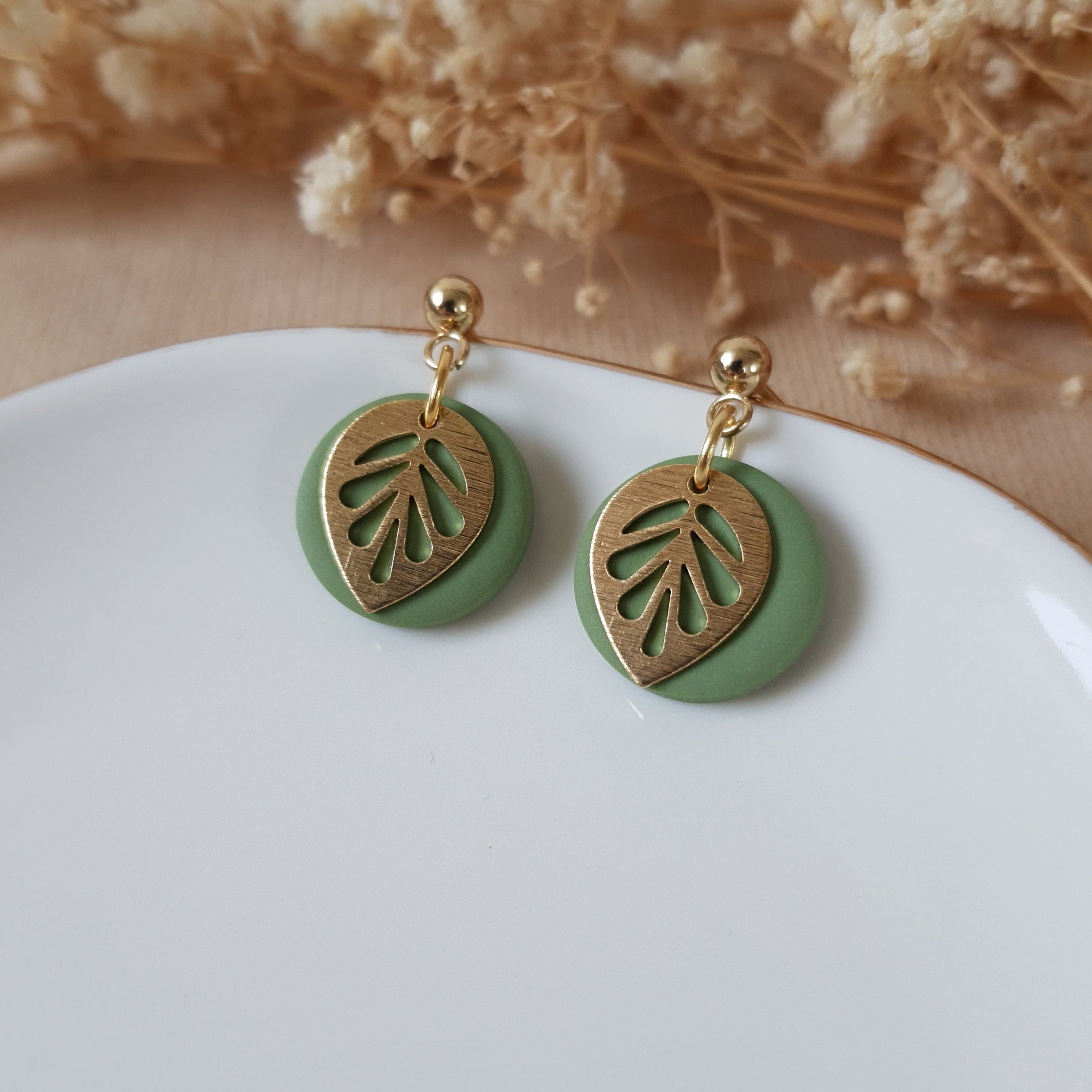 Small gold and green earrings