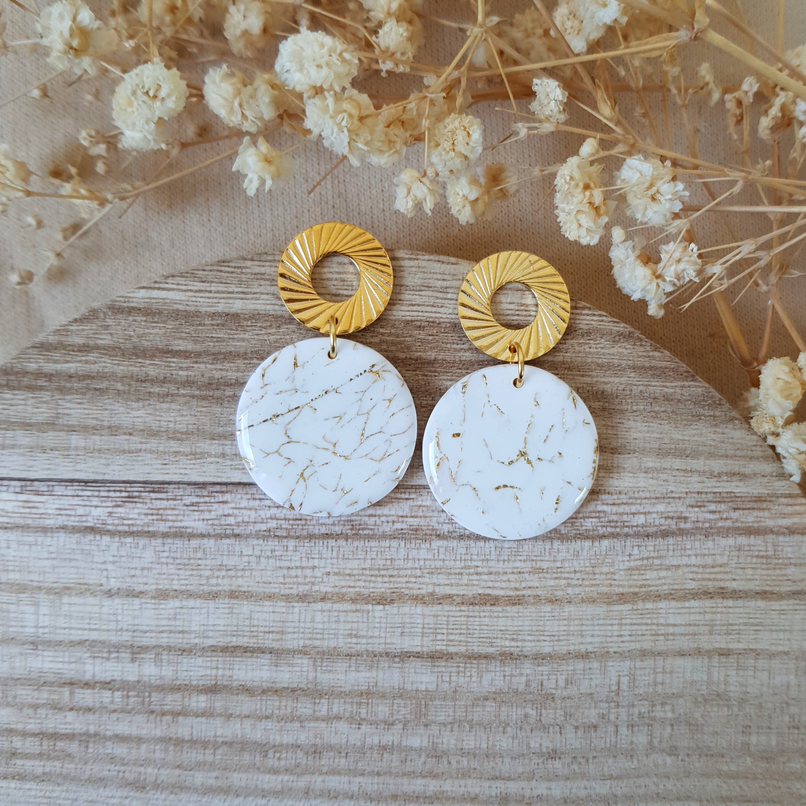Cracked white stone earrings