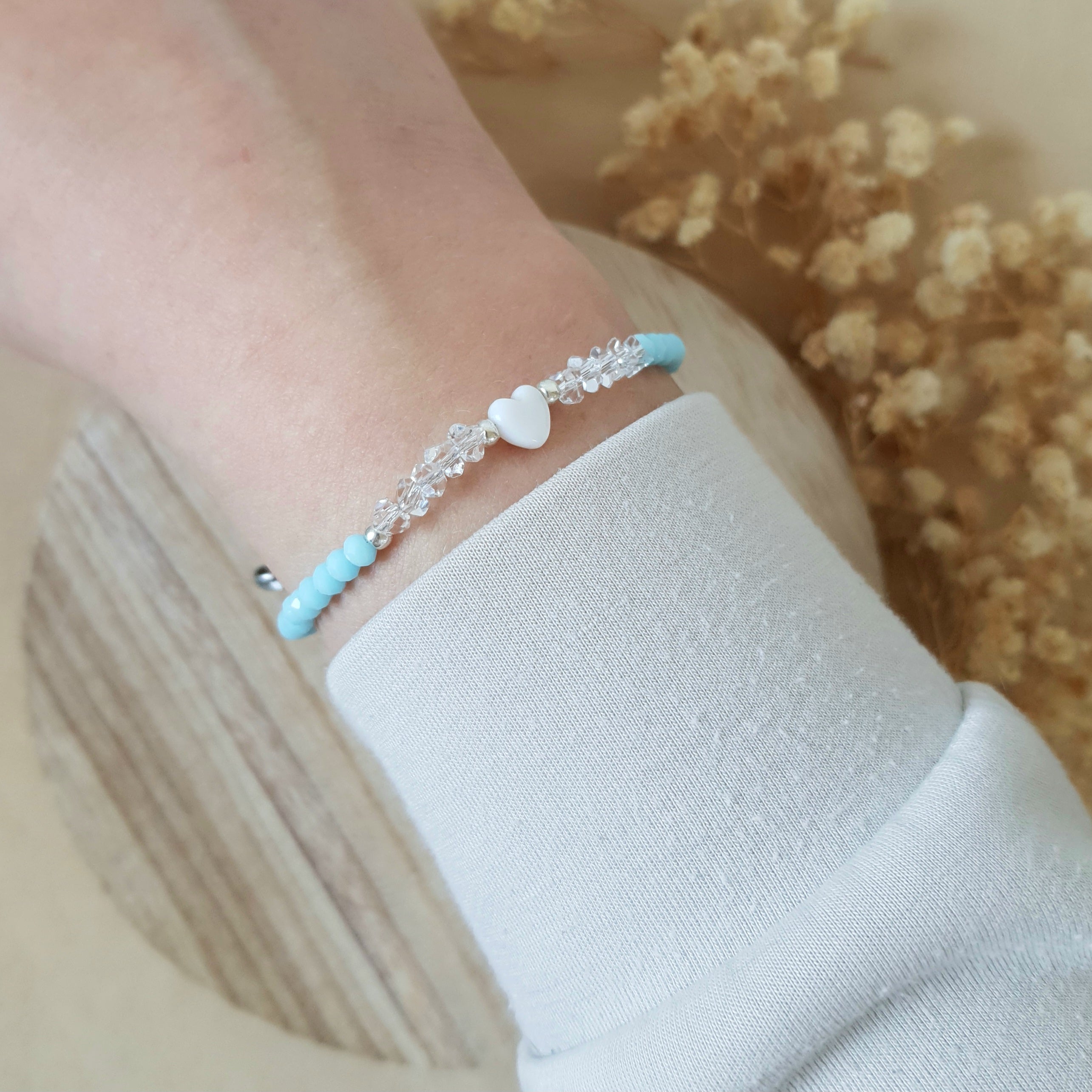 Pearl blue heart bracelet