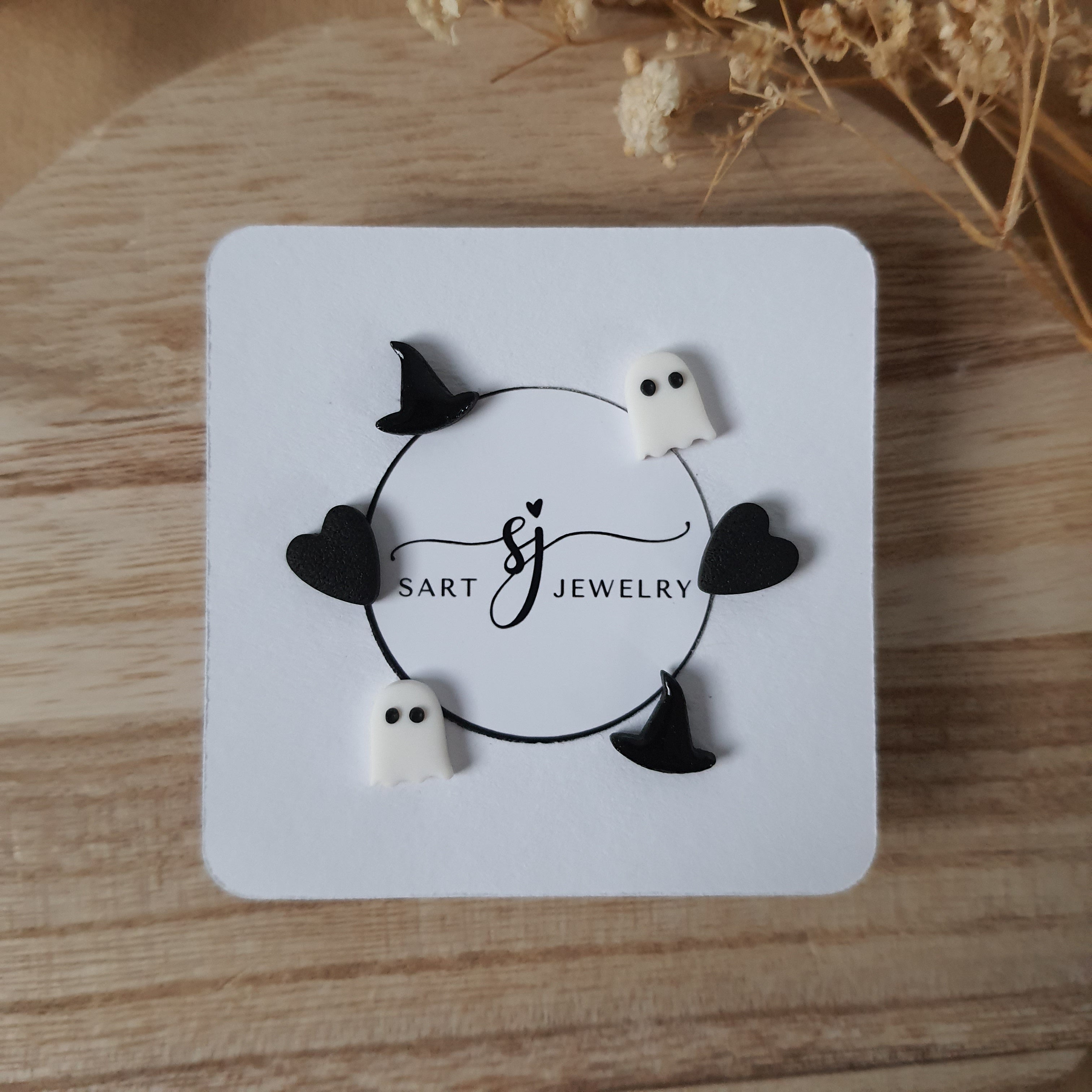 Ghost heart and witch hat earrings