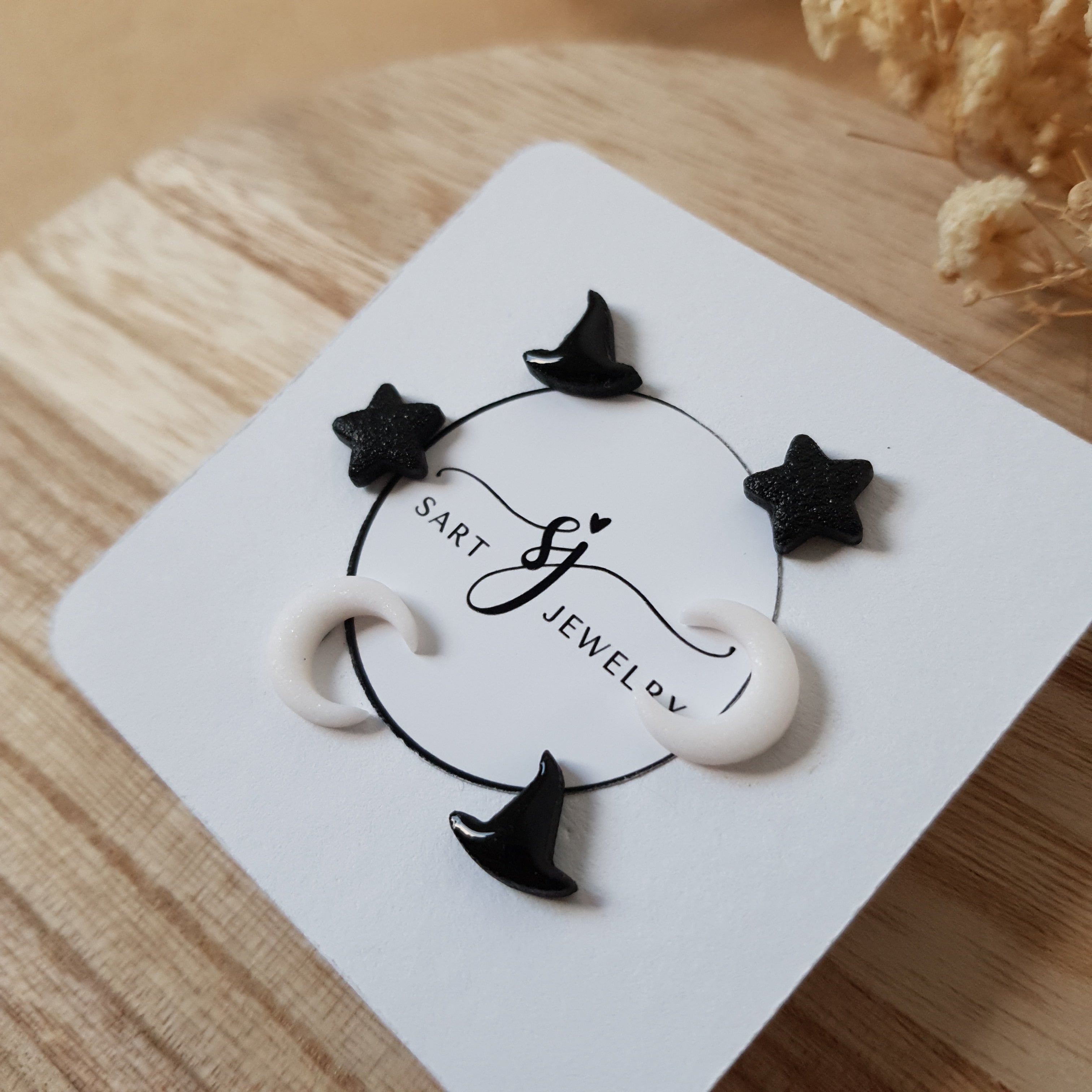 Moon star and witch hat earrings
