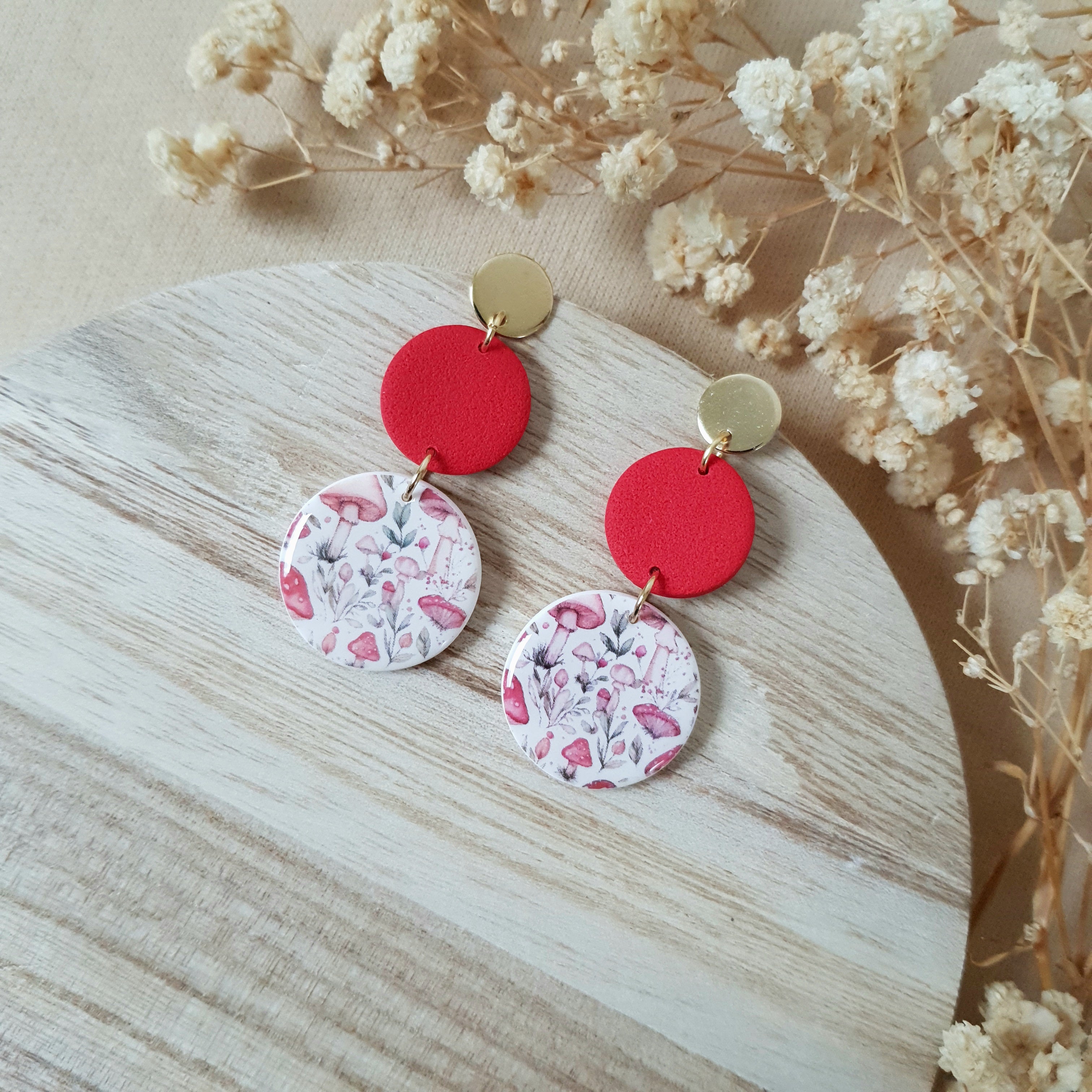 Whimsical mushroom dangle earrings